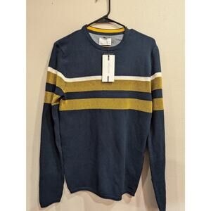 Women's waffle weave knit striped top navy & yellow by Denim & Flower size M NWT